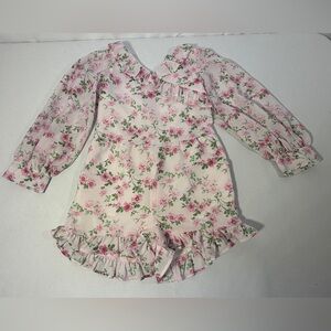 Janie and Jack Girls Floral Romper Size 4 Pink Chiffon Long Sleeve One Piece